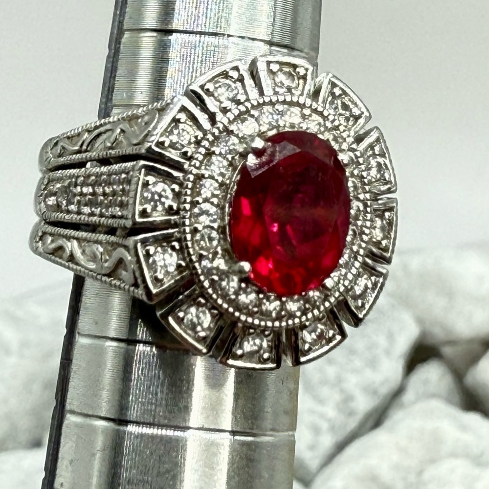 Vanna K for Bella Luce 2.80ct Ruby & Zirconia Halo Ring Sterling Silver Sz 5 - Picture 15 of 17